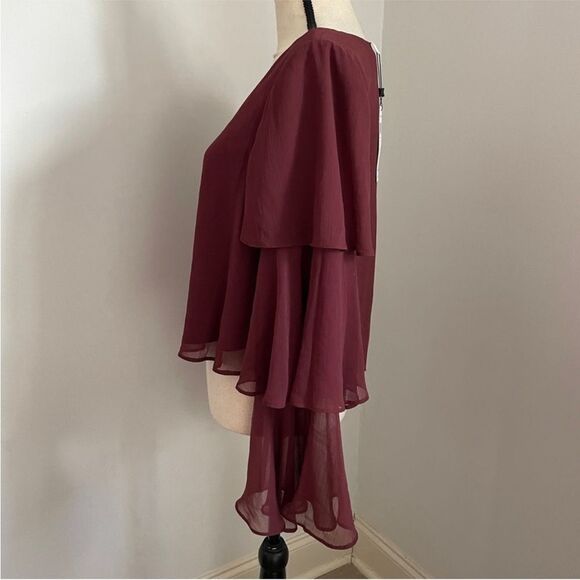 BCBG Generation Ruffled Bell Sleeve Blouse Small Red Maroon Boho Cottagecore Top - Picture 5 of 13